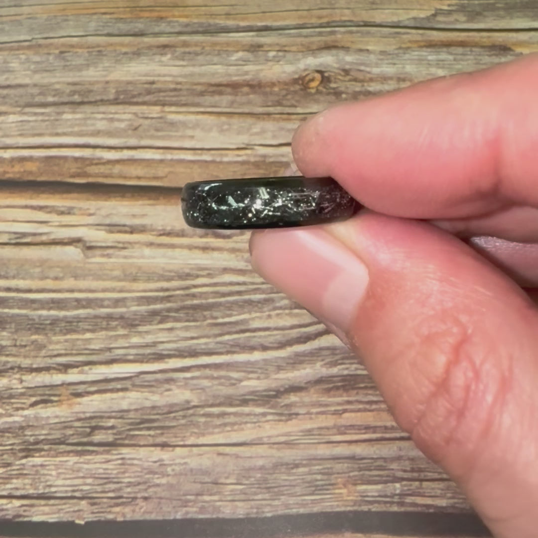 STARDUST" Black Tungsten Ring with Meteorite Dust & Silver Specs
